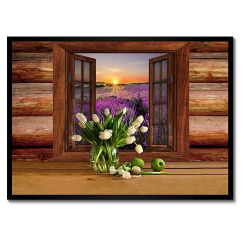Poster fleurs de qualite avec cadre blanc en bois decoration murale haut de gamme 70x50