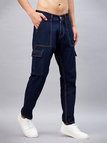 Image of STUDIO NEXX Men's Loose Fit Cargo Jeans | Non Stretchable | Cargo Denim for Men | Loose fit Cargos | Utility Pockets