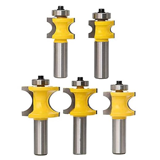 Eyech 5pcs Bullnose Router Bit Set 1/2-Inch Shank Carbide Half-Round Bearing Router Bits Woodworking Cutter Tools
