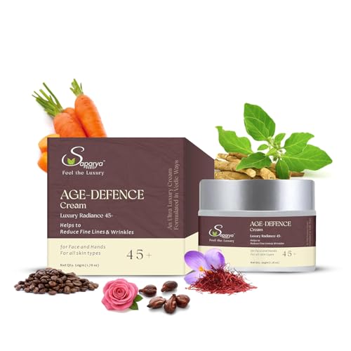 Saparya Vedic LUXURY RADIANCE 45+ Age Defence Cream 50gm | 3-in-1 cream - Anti-Ageing, skin brightening and skin softening Face Cream | Anti Wrinkles & Fine Lines | Prejuvenating Face Cream for All Skin Types | Daily Use Youthful Glow Cream for Men and Women