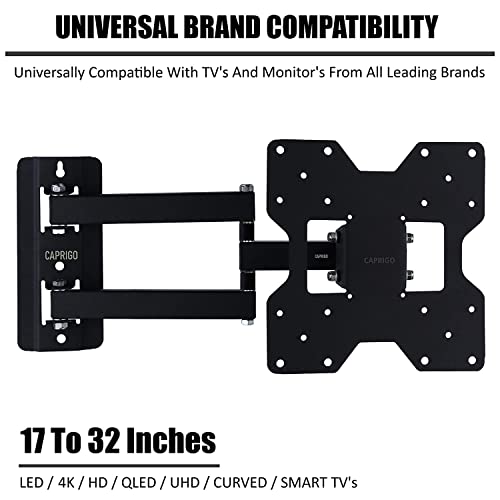 Image of Caprigo Heavy Duty TV Wall Mount Stand for 14 to 32 Inch LED /HD /Smart TV's, Full Motion Adjustable Universal TV Wall Mount Bracket with Swivel Rotation & Tilt Adjustments (M498)