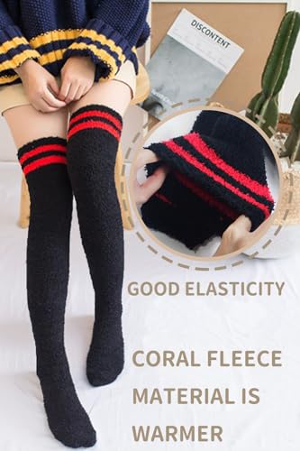 Image of CutiePlusU Womens Thigh High Fuzzy Socks Coral Fleece Over Knee High Sock - 1 Pair