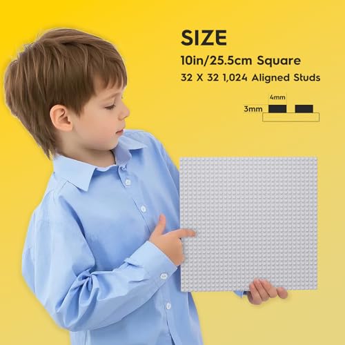 Image of Pokiiulk Classic Gray Baseplates, 32x32 Studs Square Base Plates for Play or Display Bricks Creations, Compatible with Classic Legos, 10 inch x 10 inch, Pack of 2, Perfect for City Streets, Castle, Mountains
