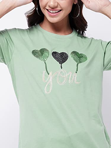 Image of Modeve Women Printed Cotton Blend Half Sleeve Round Neck T-Shirt for Summer