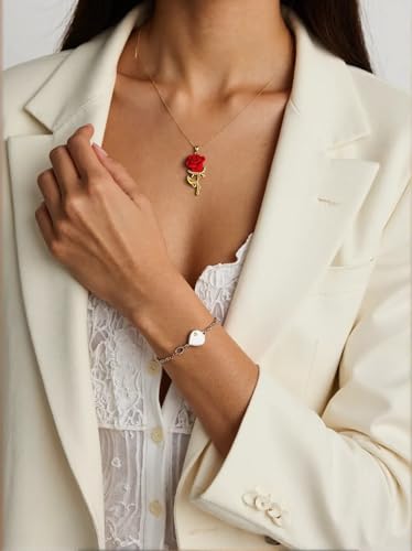 MIFYNN Red Rose Necklace for Women Trendy Cute Dainty Rose Flower Pendant Necklace Valentines Day Birthday Jewelry Gifts for Wife Girlfriend 5