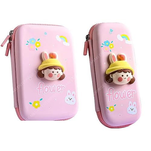 Image of Invite Enterprise Cartoon Theme Pencil Case - 3D EVA Pencil Case Pouch, Multipurpose Zipper Pencil Case for Kids, Pen and Pencil Bag for School Kids, Girls, Stationery Storage Box (Flower Pack of 2)