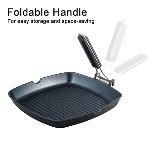 S·KITCHN Grill Pan with Folding Handle, Nonstick Grilling Pan for Stove Tops, Induction Compatible Square BBQ Pan with Pour Spouts - 11 in by S·KITCHN - Image 5