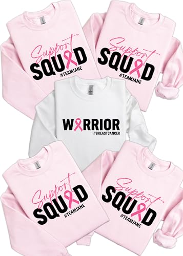 Custom Breast Cancer Sweatshirt Pink Support Squad Sweatshirts for Women Cancer Awareness Sweater Warrior Hoodie Breast Cancer Crewneck Sweatshirt Fighter Personalized Support Team Sweatshirt - Main Image