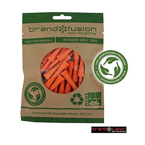 Brand Fusion 67mm Orange Graduated Biodegradable Wooden Golf Tees Abgestufte Biodegrabale 67 mm Holz Cover