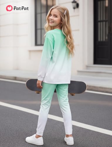 Image of PATPAT Little Girls Clothes Crew Neck Leopard Color Block Sweatshirt and Leggings Girls Outfits Size 4-12Y