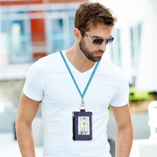 Image of Minimalist RFID Wallet with Lanyard, Multi-functional ID Case with 2 Zipper Pockets and Key Chain for Men and Women, Tactical Badge Pouch Cards Holder, Coin Purse for Travel Sports - Two-Tone