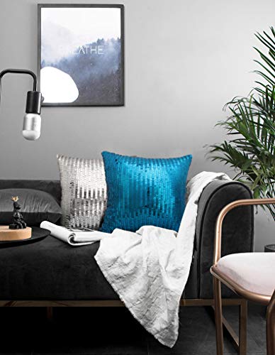 Merrycolor Sequin Throw Pillow Cover For Couch Sofa Sparkle Mermaid Decorative Cushion Cover Silver Glitter Accent Pillow Home Decor 16X16 Inches Silver #TOP3