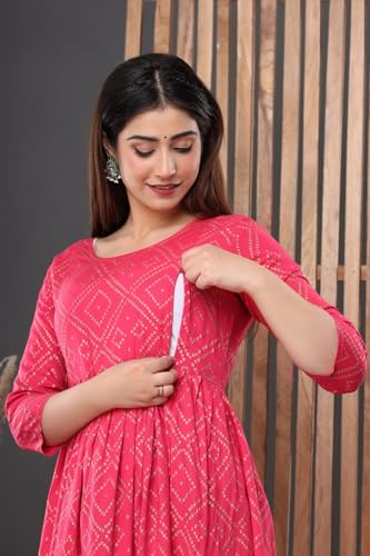 Image of Women's Floral Printed Cotton Maternity Dress Kurti with Feeding Zipper, Maternity Gown for Women, Feeding Dress, Maternity Kurti