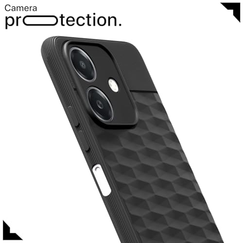 Image of Pikkme Back Cover for Oppo A3x 5G / A3x 4G / A3 5G Camera Protection 3D Hexa Cube Design Silicone Protective Bumper Case (Black)