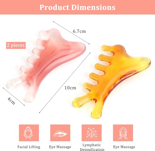 Gua Sha - Masajeador de belleza (2 unidades, 4 en 1, multifuncional, peine de masaje Gua Sha, piedra de cuarzo rosa, dispositivo de cuidado facial Guasha para ojos, forma de mandíbula, cuidado de la - imagen 2