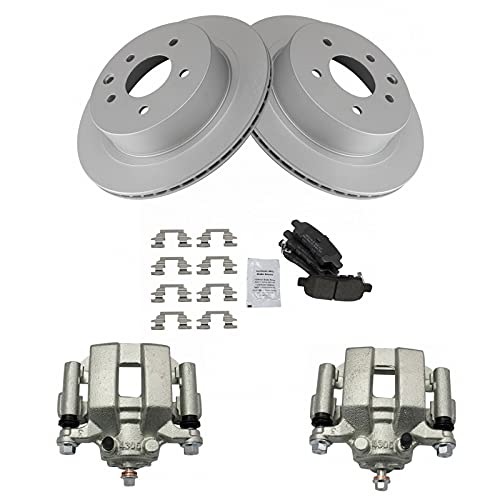 Image of TRQ Rear Brake Pad and Rotor Set Semi Metallic Vented Coated Rotors | For 2003-2005 Infiniti G35 Nissan 350Z