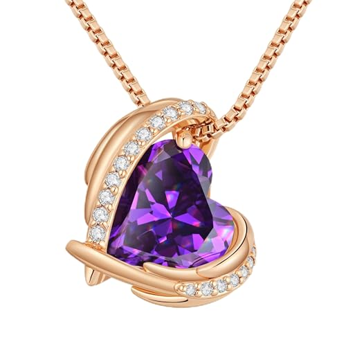 CDE Necklaces for Women Pendant Jewellery, 925 Sterling Silver Brass Plating Rose Gold Gifts for Women Her Wife Girlfriend Anniversary Birthday Mothers Day Christmas (Brass Plating Rose Gold-02-Feb)