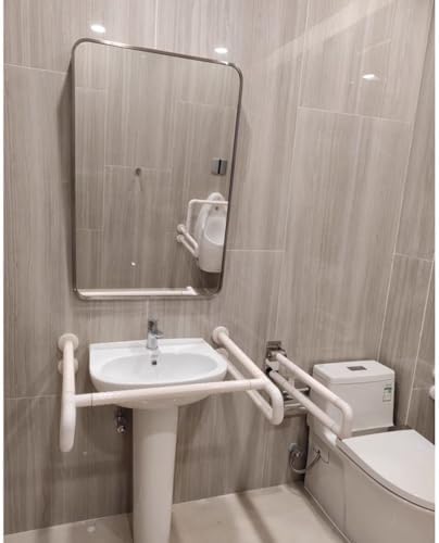 Stainless Steel Fixed Tilt Bathroom Mirror with Rounded Corners, 70x50cm, Vertical Hanging Design, Modern Silver Finish for Home Decor & Vanity Use