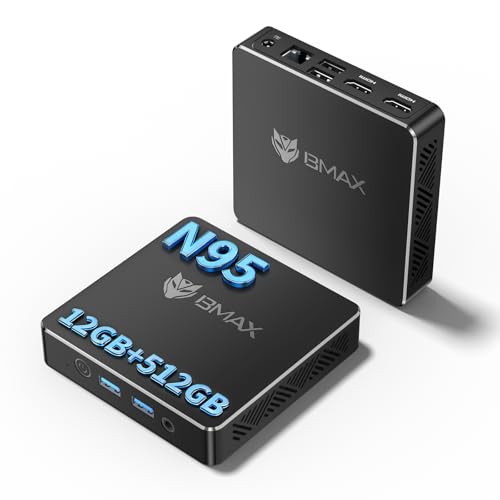 BMAX Mini PC 12 GB LPDDR5 + 512 GB M.2 SSD, Intel 12th Gen Alder Lake N95 (fino a 3,4 GHz, 4C/4T), Win 11 Mini Computer, 4K@60HZ UHD, Dual Display,2.4+5G WiFi, BT 5.0, PC Desktop per Ufficio B4