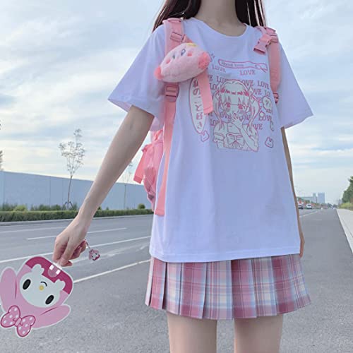Japanese Harajuku Style Pastel Goth Kawaii Fashion Soft Crewneck Comic Cute Girl with Letter Print T-Shirt3