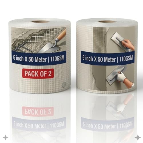 Image of Fiberglass Mesh Roll for Plastering, 110 GSM, 6 Inch x 50 Meter, Pack of 2