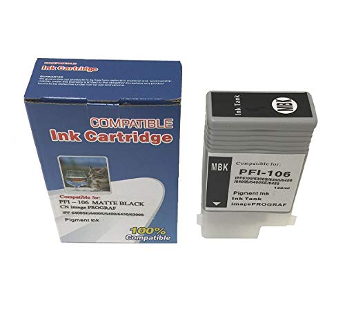 Vivid Colors Compatible Ink Cartridge Replacement for Canon PFI-106 PFI-106MBK (130ml, Matte Black) IPF6400se iPF6400s iPF6400 iPF6450 Printers