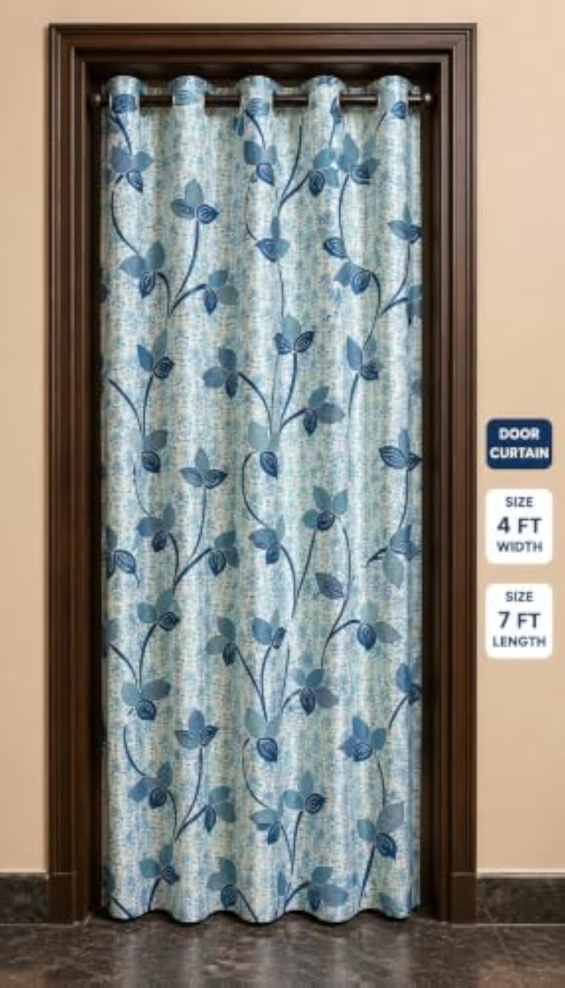 Designer Floral Printed Door Curtain, Blue Botanical Design