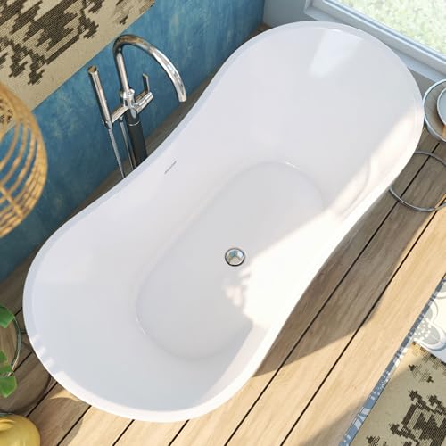 Image of DreamLine BTNL5928FFXXC Nile 59 inch Free Standing Acrylic Soaking Tub with Center Drain and Overflow - White /Chrome
