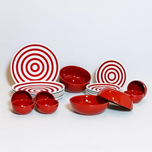Image of BlackCarrot Ceramic Dinner Set, 21 Pcs, Red | Stoneware Series | Crockery Set for Dining Table | Dining Sets Crockery Items | Glossy Finish | Premium Ceramic (Red, 21 Pieces)