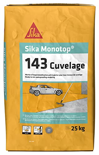 SIKA - Mortier d'imperméabilisation pour travaux de cuvelage - Sika Monotop 143 Cuvelage - Imperméable - Facile à appliquer - Protège les ouvrages contre la pression d'eau - Gris - 25kg