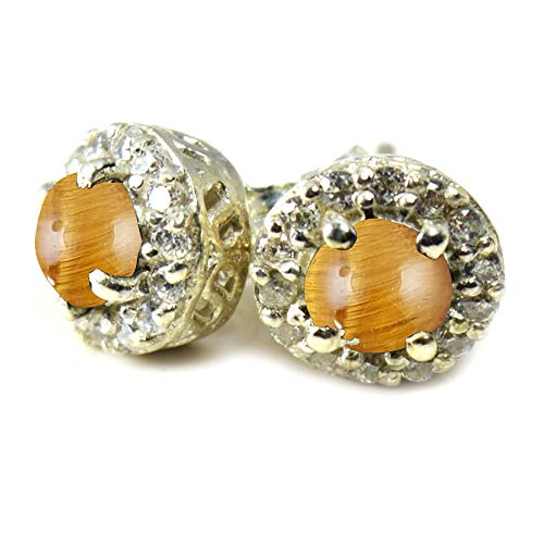 Œil du tigre marron naturel authentique et monture ronde argent 925 mixte