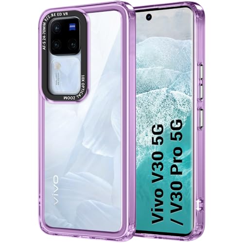 Image of TheGiftKart Hybrid Shockproof Back Cover Case for Vivo V30 / V30 Pro 5G | Stylish Camera Border | Electroplated Buttons | Crystal Clear Hard Back Cover Case (TPU & PC, Purple Bumper)