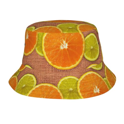 Chapeau cloche unisexe pliable avec motifs citrons et oranges pour les vacances, la randonnée, le magasinage