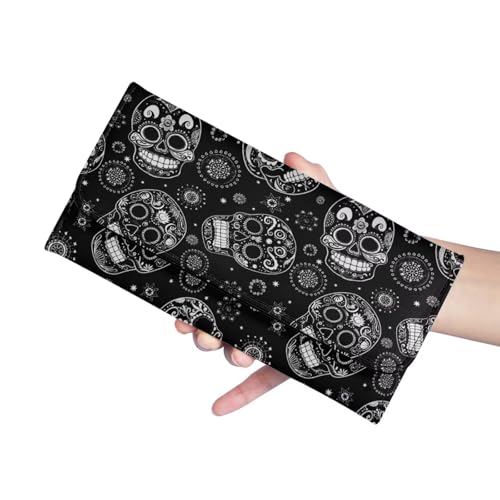 Image of AFPANQZ Hippie Skull Print Womens Leather Wallets Large Capacity Card Holder Zipper Travel Purse, Phone Holder Coin Zip Pocket Multi Cards