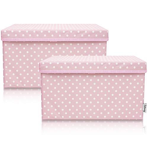 Lifeney 2-Set Aufbewahrungsbox Kinder (37x25x21cm) I Aufbewahrungskorb für Kinderzimmer und Wohnbereich I Kinder Aufbewahrungskiste (Rosa Punkte)