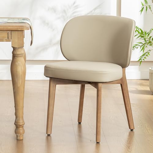 YOUNIKE Dining Chair with High Back Single Mid Century Modern Kitchen Chair Faux Leather Upholstered Armless Accent Chair 20" Wide Padded Seat with Wooden Legs for Dining Living Room Bedroom Khaki