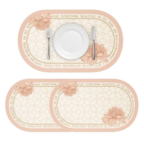 Image of YELONA Leather Dining Table Placemats Set of 2 - Waterproof, Heat Resistant, Anti-Slip, Easy to Clean Table Mats for Dining Table, Kitchen & Home Decor (Peach Fuzz, 40 x 30 cm)