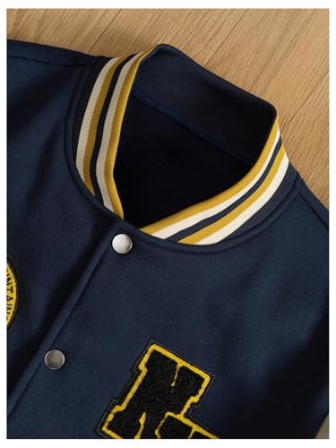 Image of GORGLITTER Men's Letter Graphic Varsity Jacket Long Sleeve Striped Trim Button Bomber Jackets