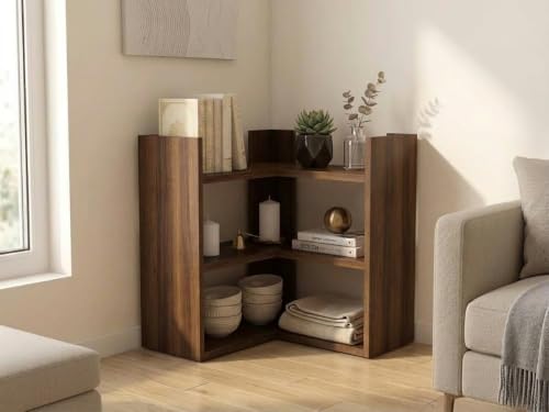 Image of Multipurpose 3 Tier L Shaped Wooden Storage Rack For Kitchen, Living Room and Utility Storage, Espresso Walnut