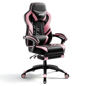 POWERSTONE Gaming Chair Video Game Chair with Footrest and Lumbar Support Racing Style PU Leather Computer Chair Ergonomic Adjustable Swivel Task Chair Pink