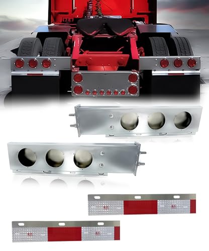 Image of TORQUE Mud Flap Hanger for Semi Trucks 2-1 /2 inch Bolt Spacing 30 inch Chrome, 4 inch Light Cutouts, Lights NOT Included, Spring Loaded, Straight, Light Bar Tail Light (TRMFH309 + TRMFHREFS24)