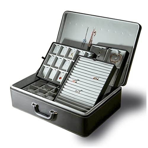 SANSREPONSE Jewelry Box Carriable Large Commercial Organizer with Handle Zipper Faux-Leather Accessory Case Storage with Trays Gift for Women Men Jeweler(XL6-BK) by SANSREPONSE - Used condition - US$97.49