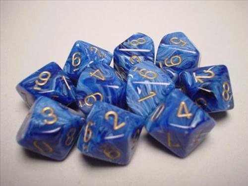 Chessex Dice Sets: Vortex Blue with Gold - Ten Sided Die d10 Set (10)