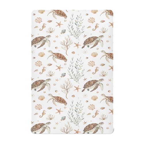 Image of Burbuja Ocean Turtle Crib Sheet for Boys Girls, Fitted Crib Sheet 28 x 52 in for Standard Crib & Toddler Bed Mattresses, Soft & Breathable
