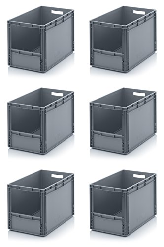 Preisvergleich Produktbild Auer Packaging 6x Euro Sichtlagerkasten 60 x 40 x 42 cm inkl. gratis Zollstock * Eurobehälter mit Fenster