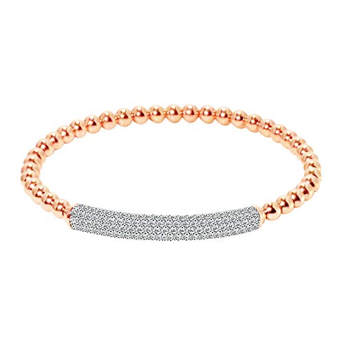 14K White/ White & Rose Gold Bangle With Natural Round Cut Diamonds (Rose-And-White-Gold, 2.00) #TOP1