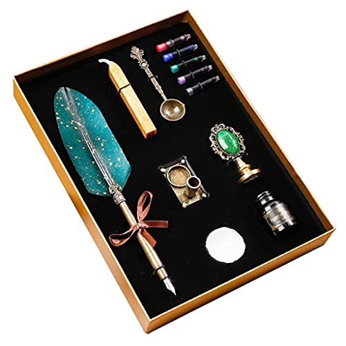 Stylo à plume dorée rétro avec sceau de cire et sacs à tige pour calligraphie