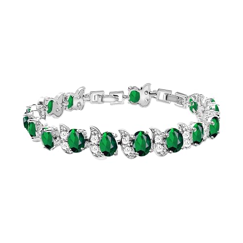 Image of LMXXVJ Fashion Tennis Bracelet Created Emerald White Gold Plated Charm Bracelet Gifts Jewelry for Women