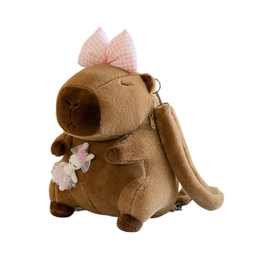 BlingKicks Capybara Bow Bowknot Orange Flower Lollipop Cute Plush Backpack Kawaii Cartoon Design for Women Ita Bag (Pink bow)