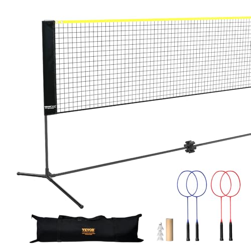 VEVOR Badminton Net, 20ft Wide Foldable Pickleball Set With Stand, Bag, Rackets, Nylon Shuttlecocks for Kid Backyard Indoor Outdoor Use, Height Adjustable Volleyball, Portable Tennis With Poles